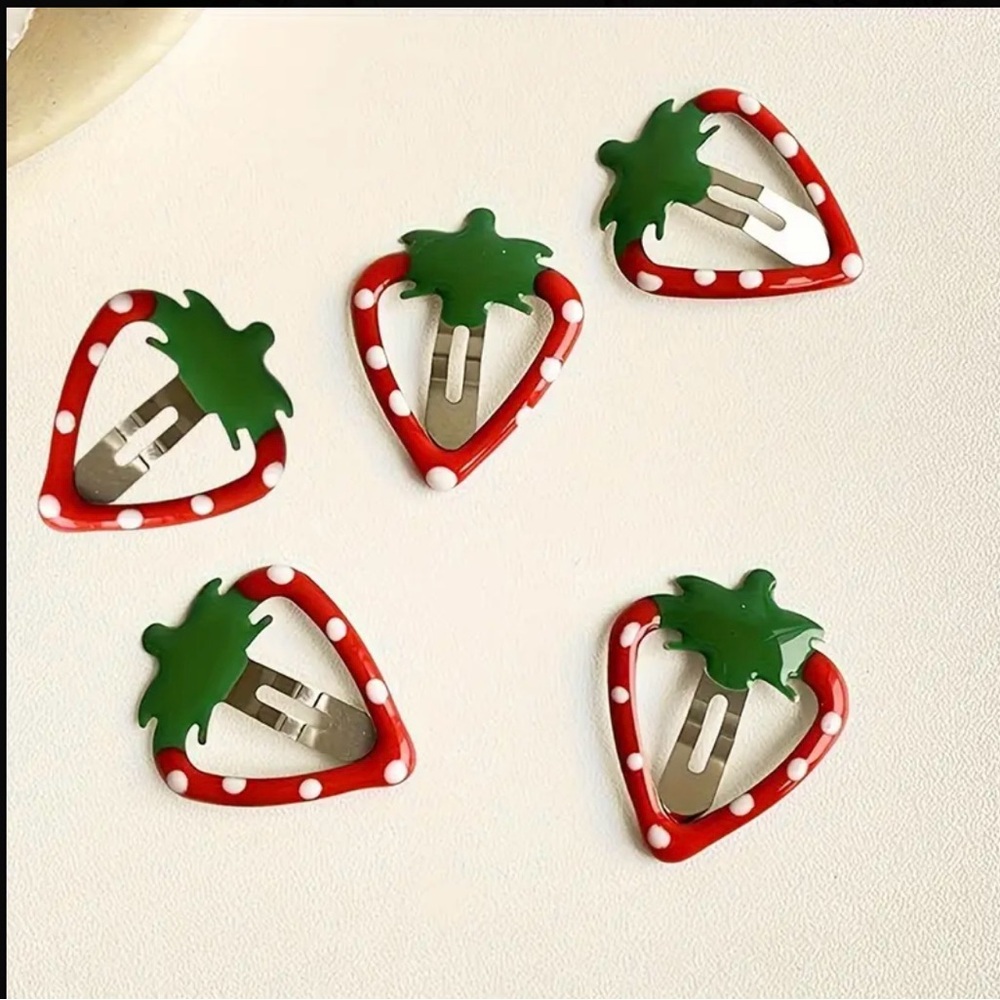 Strawberry Hair Clips set of 5
